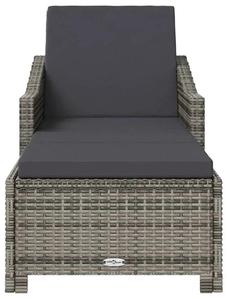 vidaXL Ξαπλώστρα Γκρι από Συνθετικό Ρατάν με Σκούρο Γκρι Μαξιλάρι