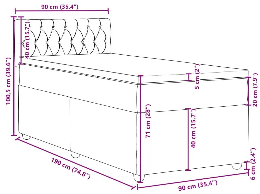 Κρεβάτι Boxspring με Στρώμα Σκούρο Καφέ 90x190 εκ. Υφασμάτινο - Καφέ