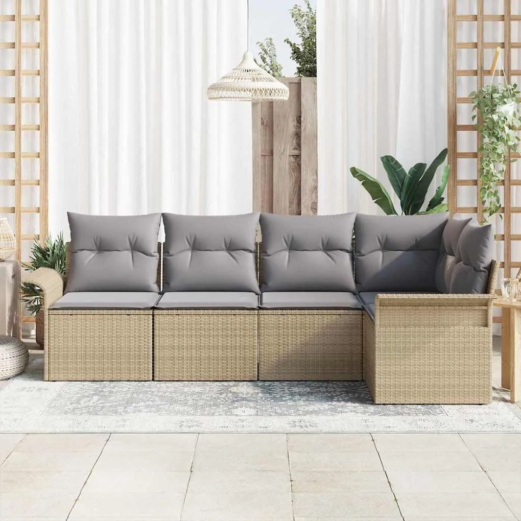 vidaXL Σετ Καναπέ Κήπου με μαξιλάρι 5 pcs Μπεζ Πολυ ράταν