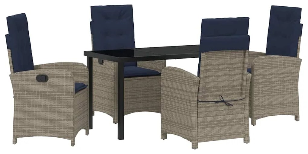 vidaXL Σέτ φαγητού για κήπο με μαξιλάρι 5 pcs Γκρι συνθετικό ρατάν