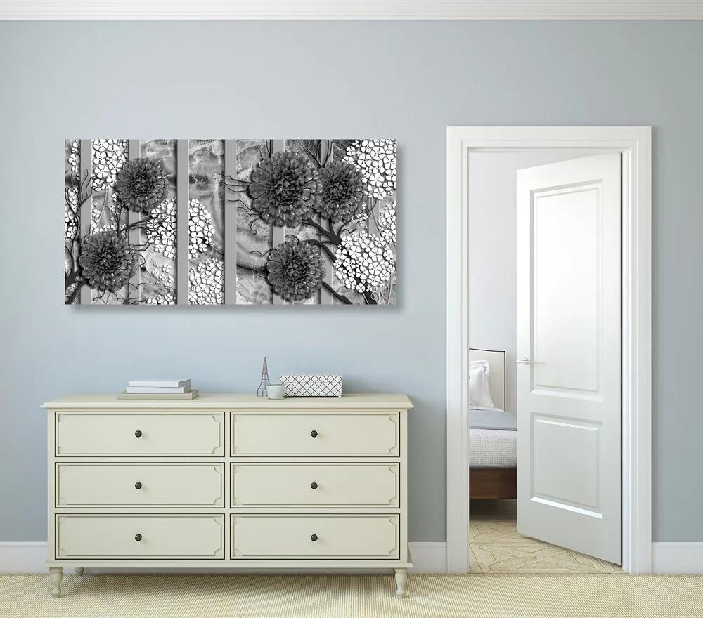 Εικόνα αφηρημένων λουλουδιών σε μαρμάρινο φόντο σε μαύρο & άσπρο - 100x50