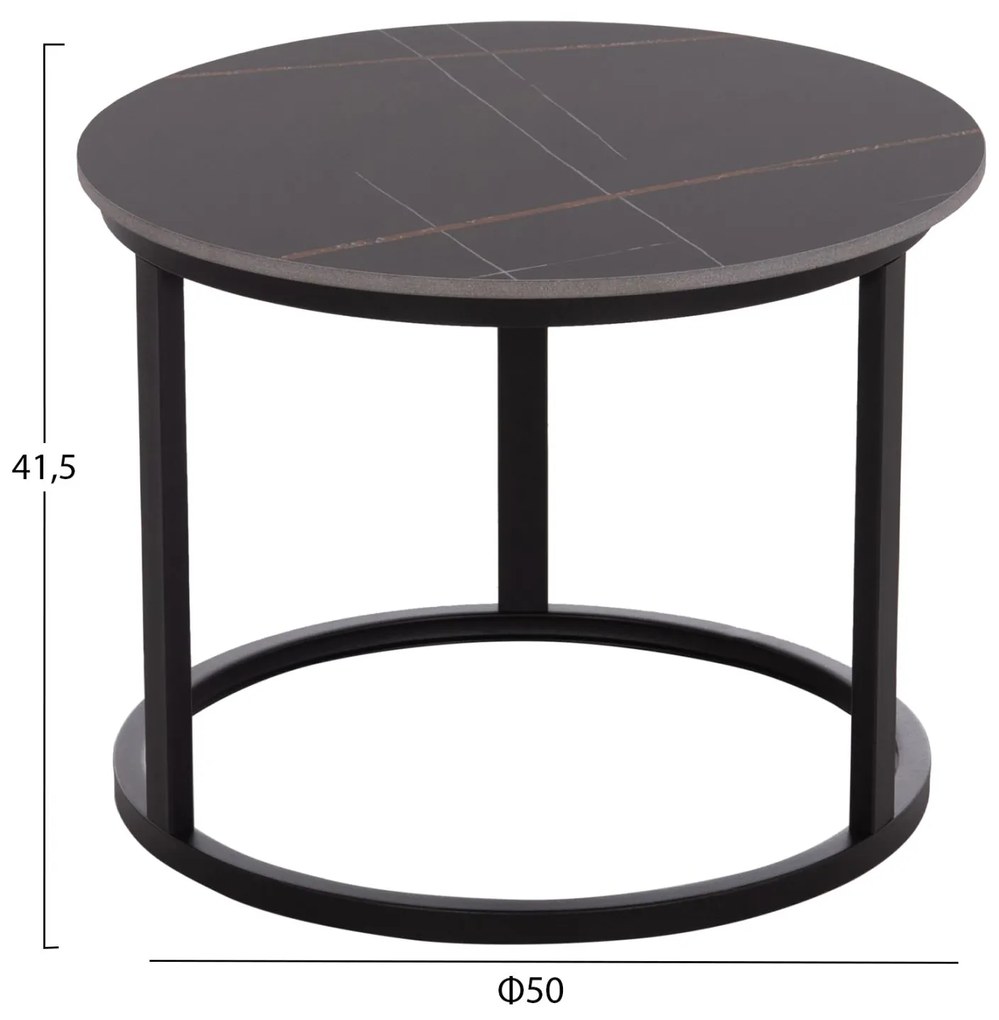 Τραπεζάκια σαλονιού TALOS Σετ 2 τμχ. Κεραμικό TOP με Όψη Μαύρου Μαρμάρου Φ70 + Φ50εκ. 70x70x45.5 εκ.