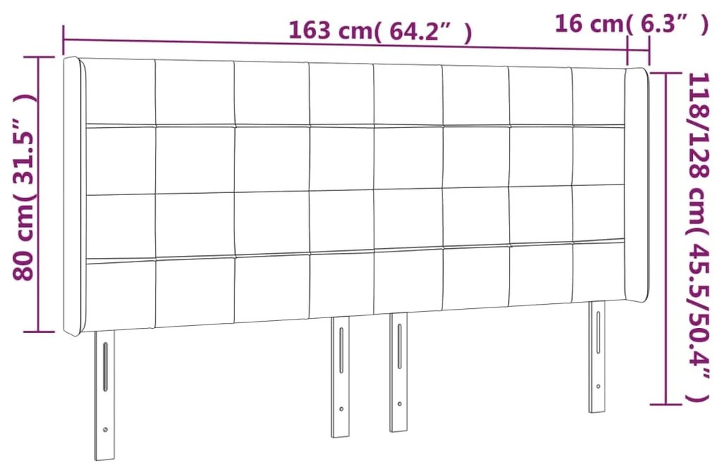 vidaXL Κεφαλάρι Κρεβατιού LED Σκούρο Καφέ 163x16x118/128εκ. Υφασμάτινο