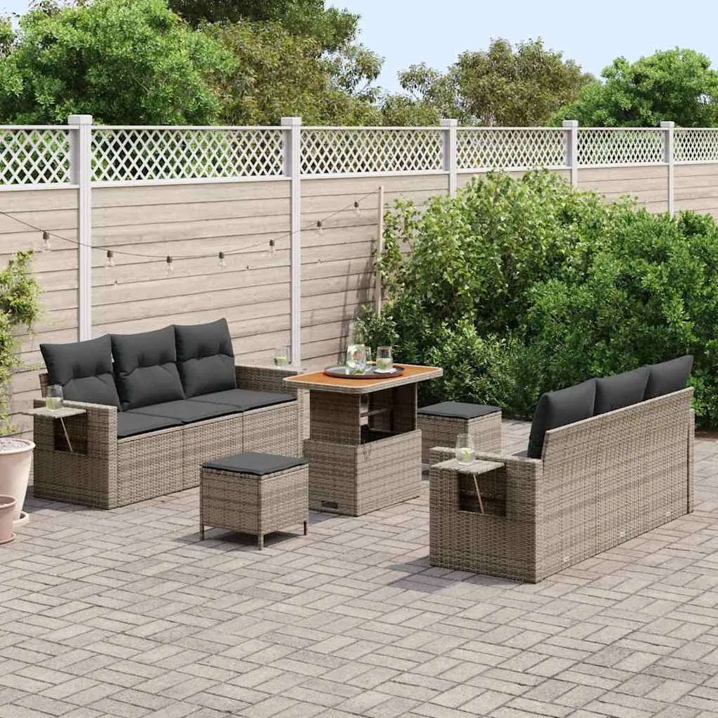 vidaXL Σετ Καναπέ Κήπου με μαξιλάρι 9 pcs Γκρι 90 x 55 x 71 cm
