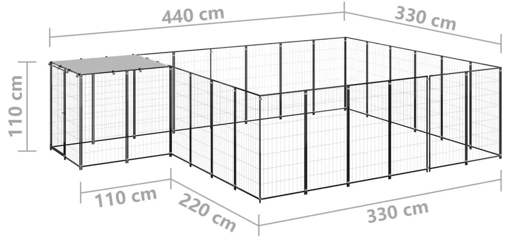 Σπιτάκι Σκύλου Μαύρο 12,1 μ² Ατσάλινο   - Μαύρο