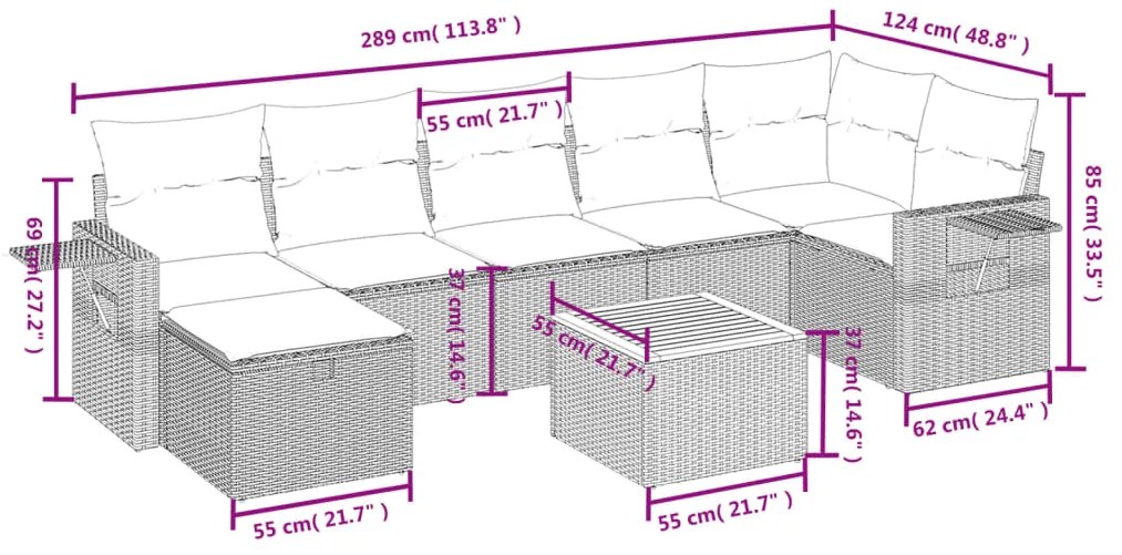 vidaXL Σετ Καναπέ Κήπου 8 τεμ. Μικτό Μπεζ Συνθετικό Ρατάν με Μαξιλάρια