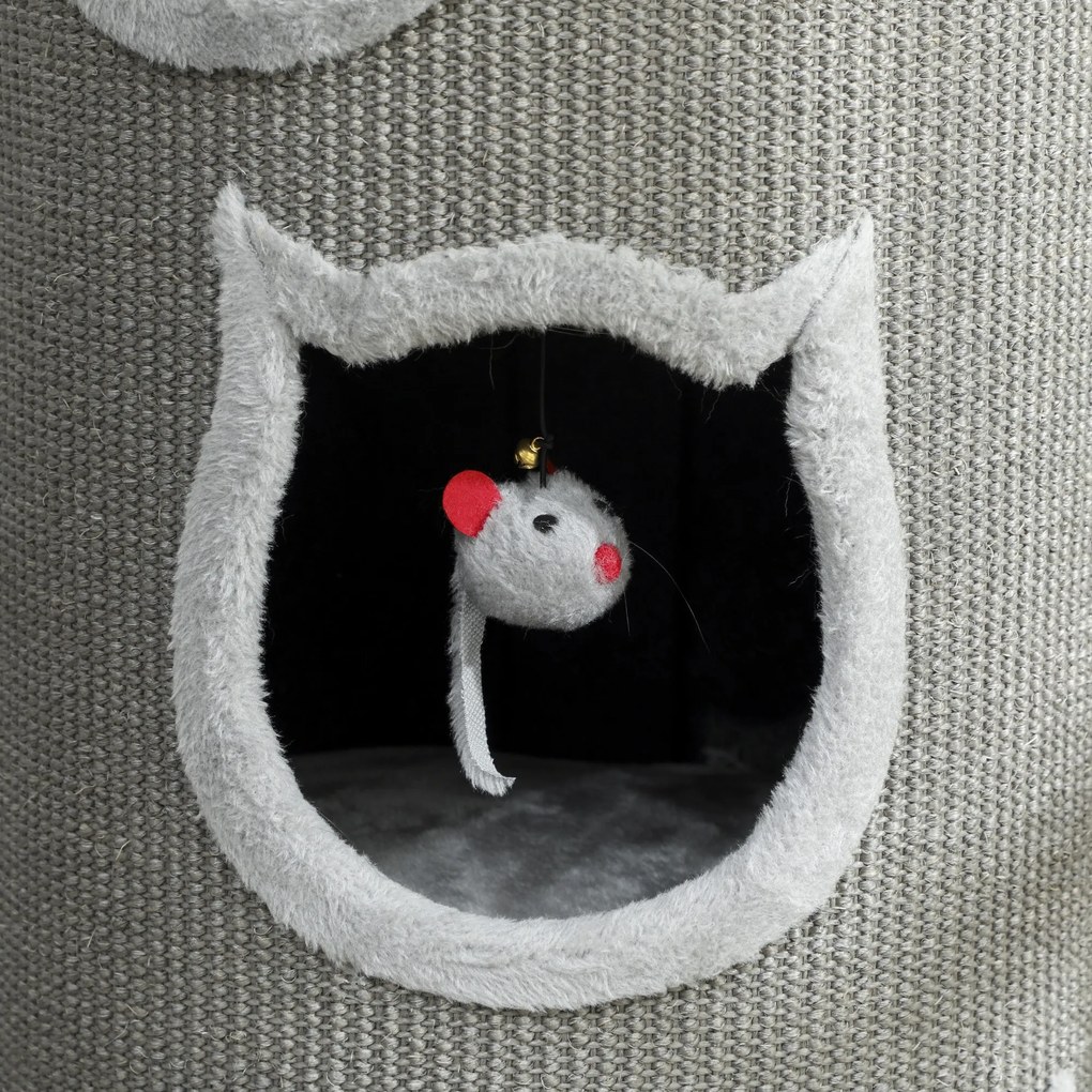 Κρεβάτι για γάτες PawHut, 96 cm, πύργος για γάτες 4 επιπέδων με πλενόμενο κρεβάτι, 3 κρυψώνες, κρεμαστό παιχνίδι, για πολλές γάτες Γκρι