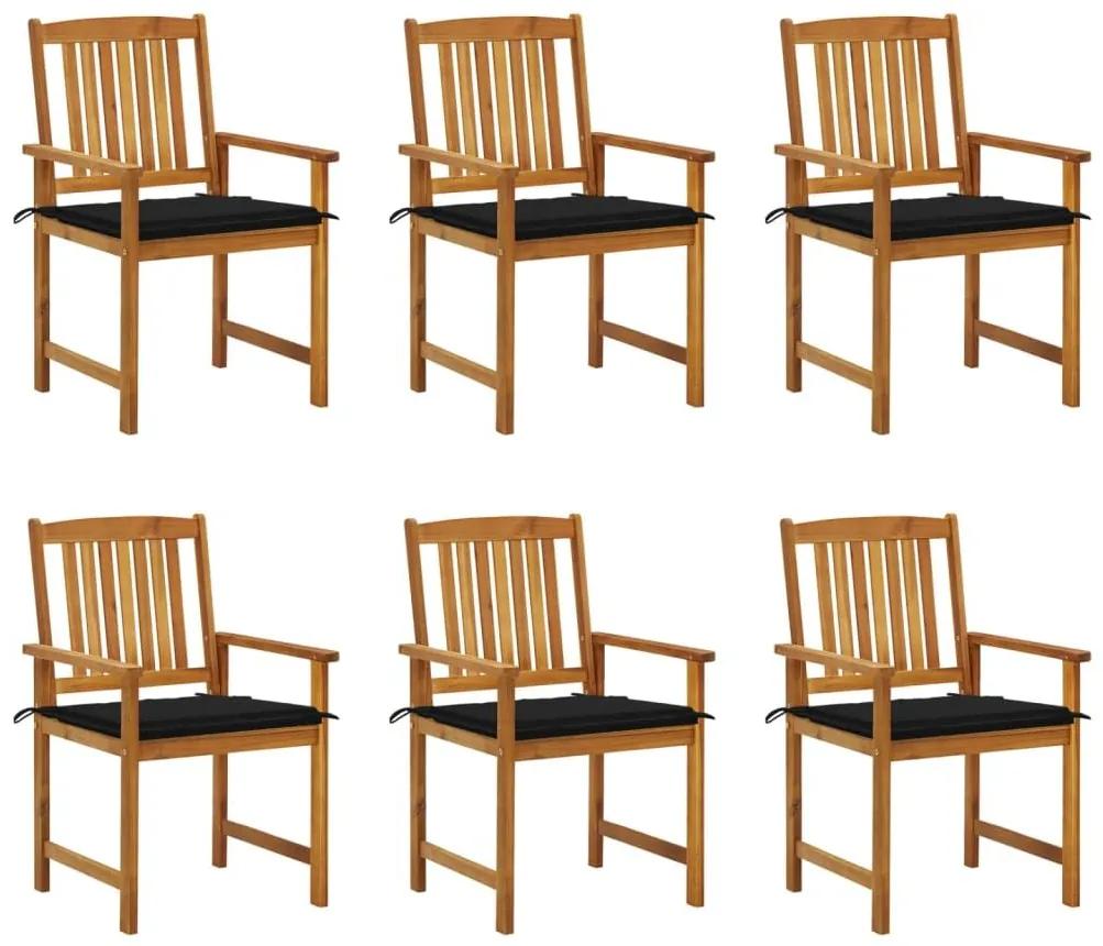 Καρέκλες Κήπου 6 Τεμαχίων από Μασίφ Ξύλο Ακακίας με Μαξιλάρια - Μαύρο