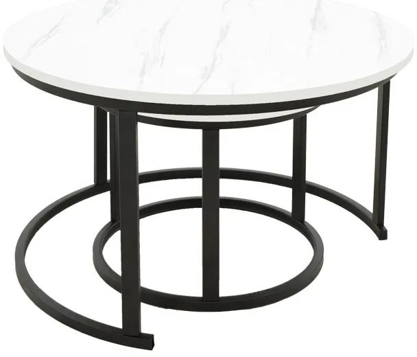 Τραπεζάκι Σαλονιού Revelon σετ 2 τεμ MDF σε όψη Λευκό Μάρμαρο - Μαύρο 80x80x45εκ. 80x80x45 εκ.