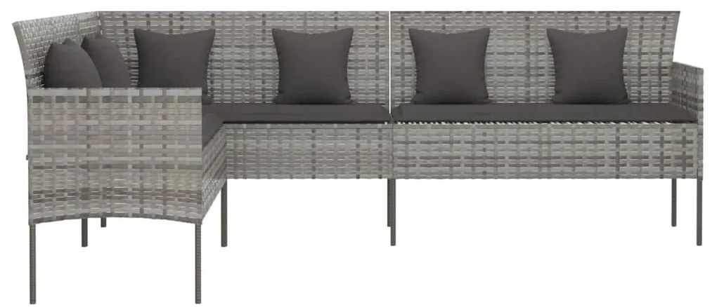 vidaXL Καναπές Κήπου με Σχήμα L Γκρι από Συνθετικό Ρατάν με Μαξιλάρια
