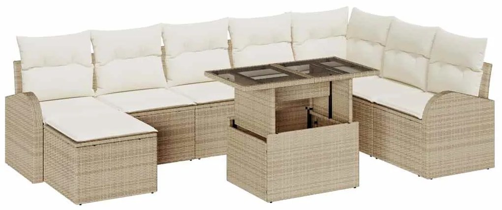 vidaXL Σετ Καναπέ Κήπου με μαξιλάρι 9 pcs μπεζ και κρεμ