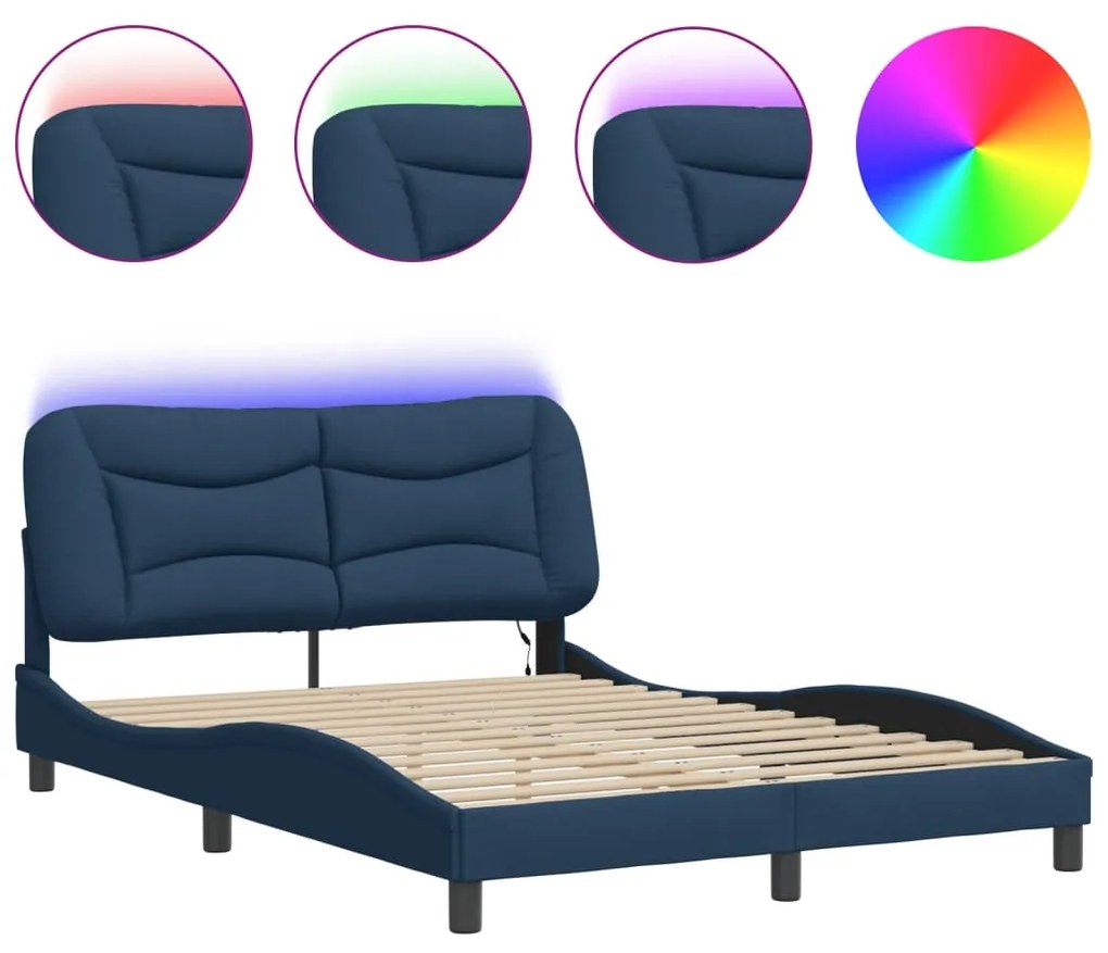 Πλαίσιο κρεβατιού με LED χωρίς στρώμα Μπλε 120x200 cm Ύφασμα 3213696