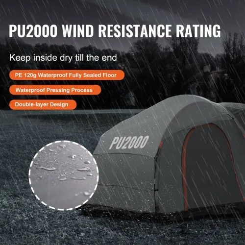 VEVOR SUV Camping Tent, 8&#039;-8&#039; SUV Tent Attachment for Camping with Rain Layer and Carry Bag, Waterproof PU2000mm Double Layer Truck Tent, Accommodate 6-8 Person, Rear Tent for Van Hatch Tailgate