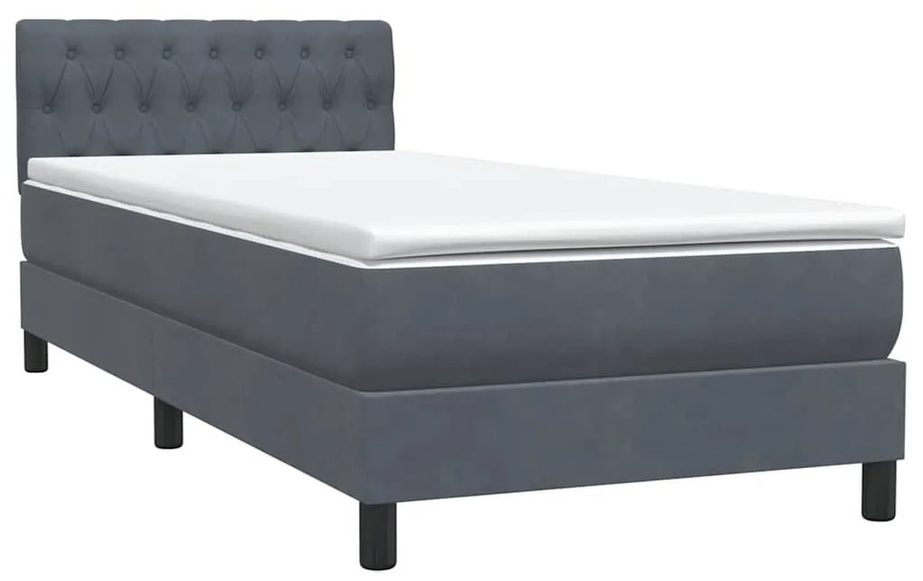 Κρεβάτι Boxspring με Στρώμα Σκούρο Γκρι 90x220 εκ. Βελούδινο - Γκρι