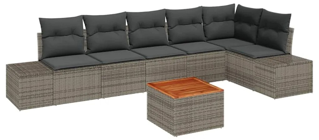 vidaXL Σετ Καναπέ Κήπου με μαξιλάρι 7 pcs Γκρι Πολυ ράταν