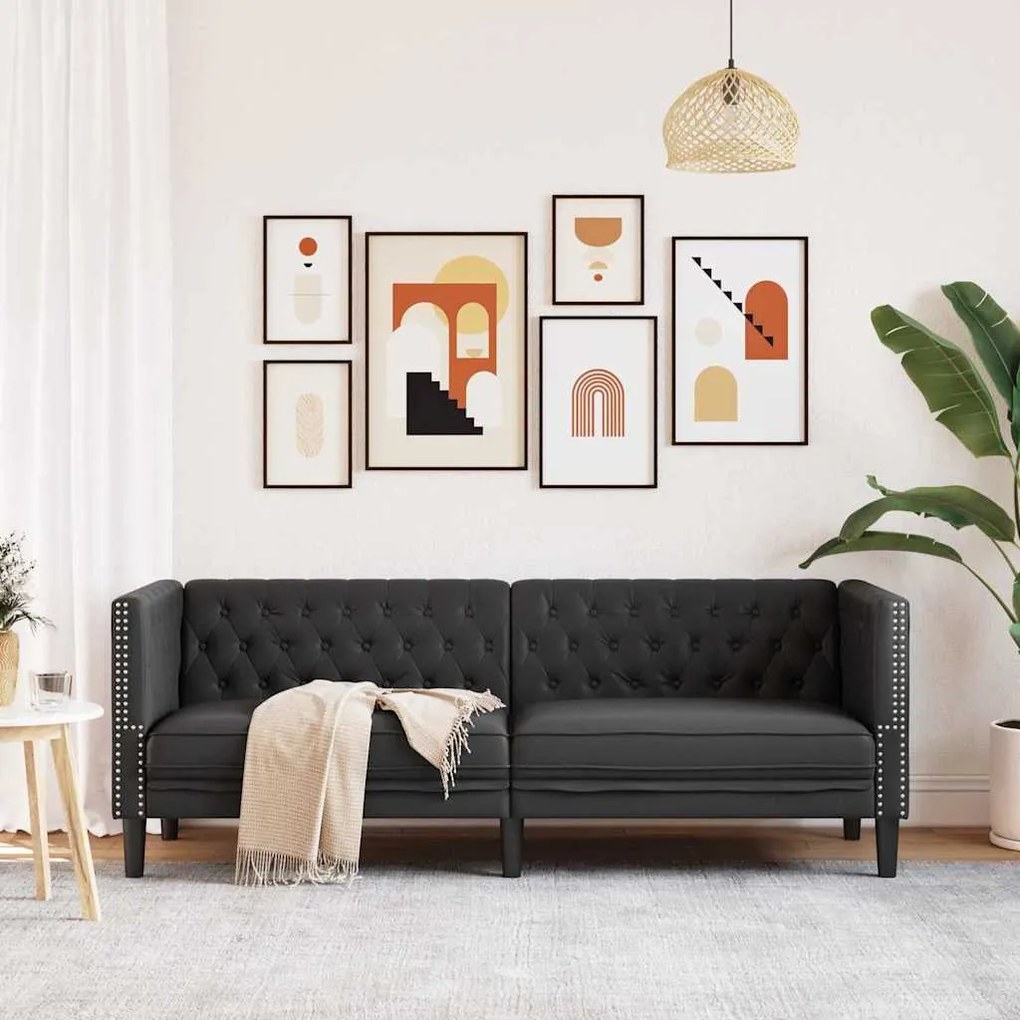 vidaXL Καναπές Chesterfield Μαύρο 194 x 74.5 x 70.5 εκ. Τεχνητό δέρμα