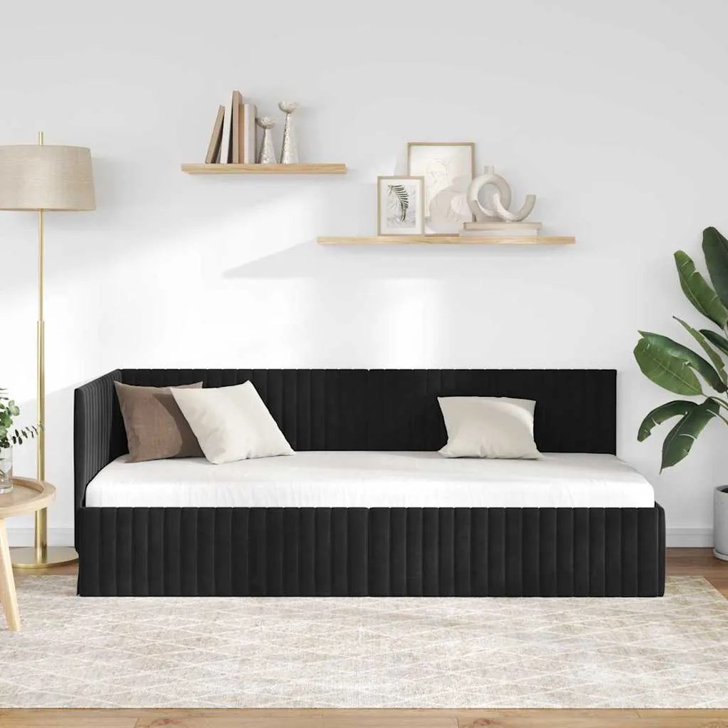 vidaXL Κρεβάτι Γωνίας με κεφαλάρι Μαύρο 80 x 200 cm Βελούδο