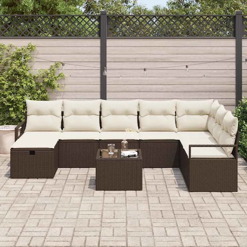 vidaXL Σετ Καναπέ Κήπου 8 pcs Καφέ Πολυ ράταν