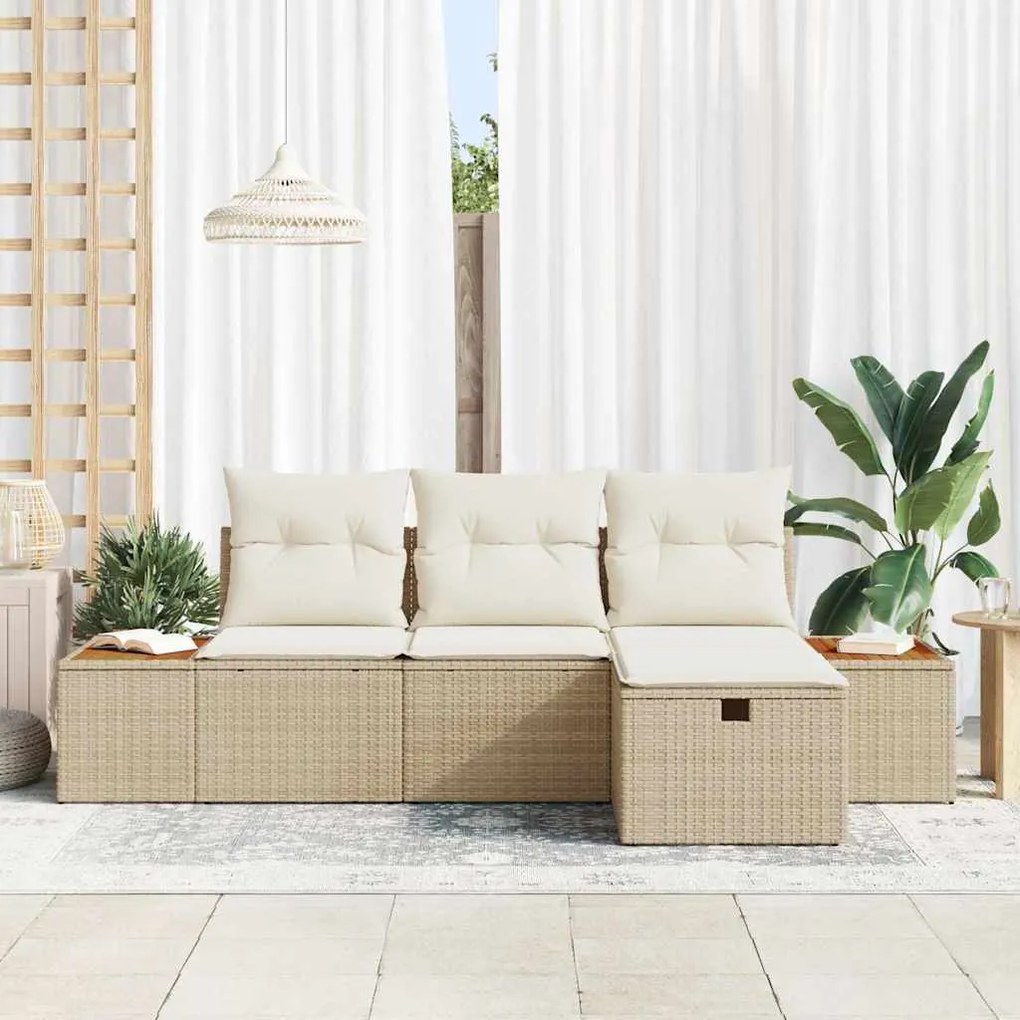 vidaXL Σετ Καναπέ Κήπου 4 pcs Μπεζ 55 x 62 x 69 εκ Πολυ ράταν