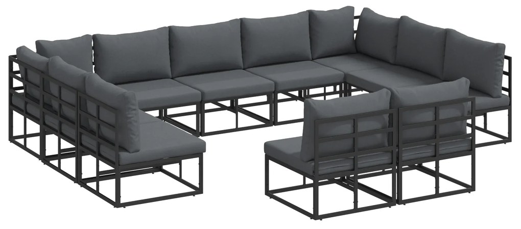 vidaXL Σετ Καναπέ Κήπου με μαξιλάρι 11 pcs Μαύρο Αλουμίνιο