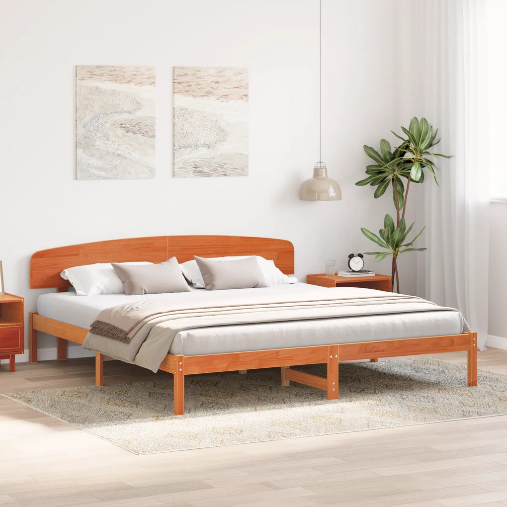 vidaXL Κρεβάτι με Κεφαλάρι Καφέ 200x200 εκ. Μασίφ Ξύλο Πεύκου