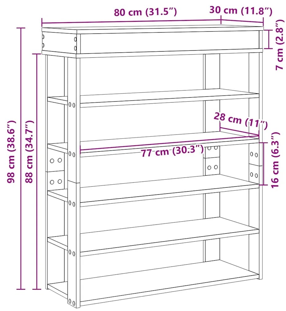 ΡΑΦΙ ΠΑΠΟΥΤΣΙΩΝ  ARTISAN OAK 80X30X98 CM ΚΑΤΑΣΚΕΥΑΣΜΕΝΟ ΞΥΛΟ 859940