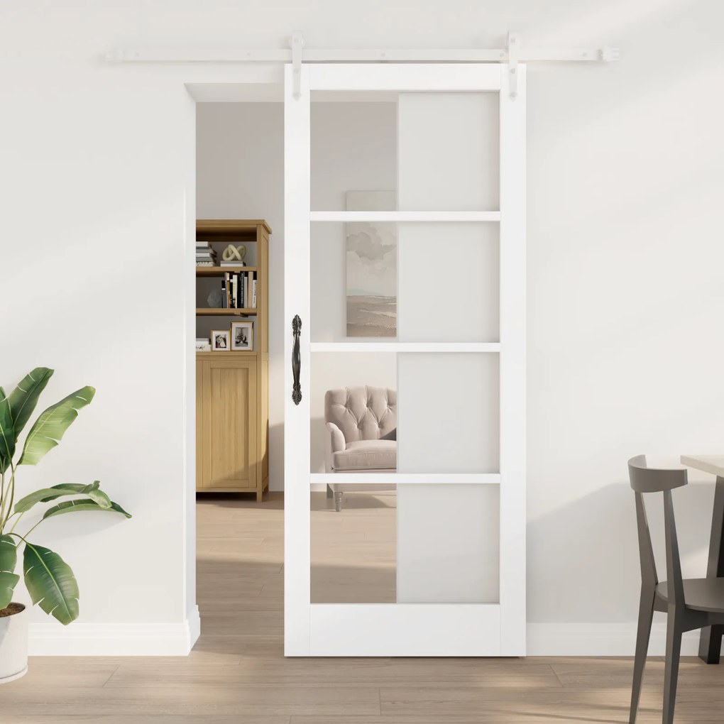 vidaXL Συρόμενη Πόρτα με Σετ Υλικών Λευκή 86x211 εκ Στερεό Ξύλο Πεύκου