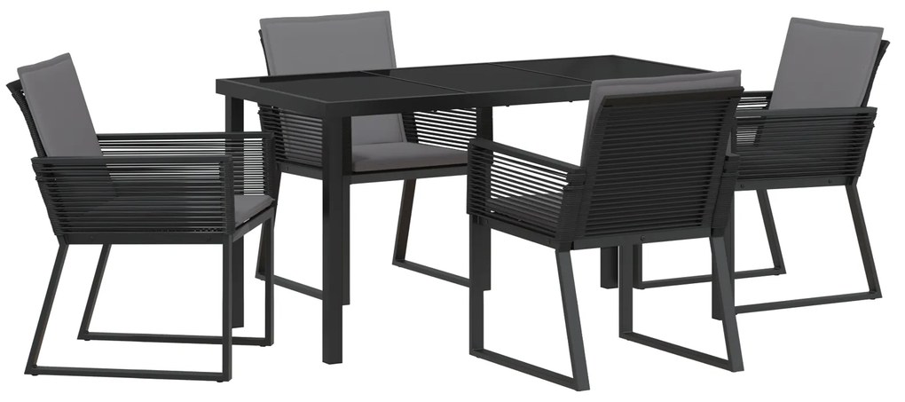 vidaXL Σετ Τραπέζι Φαγητού Κήπου 5 τμχ με Μαξιλάρια Μαύρο Πολυ Ρατάν