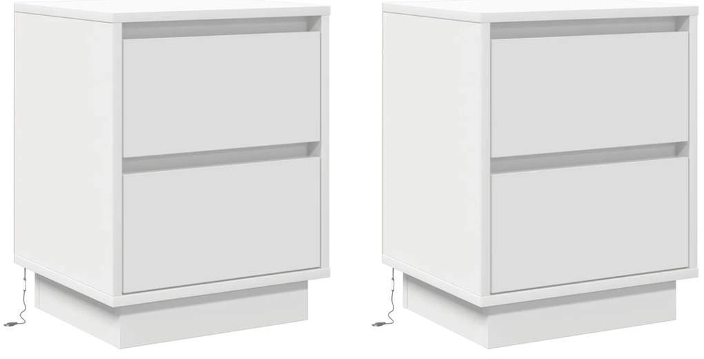 vidaXL Κομοδίνα με LED Φώτα 2 τεμ Λευκό 39x34.5x50 εκ.