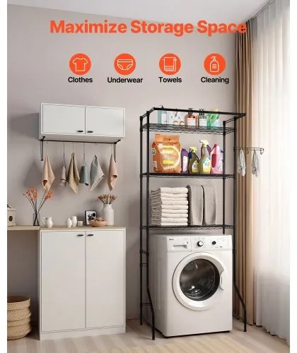 VEVOR Over Washer and Dryer Storage Shelf Single Row 3 Tiers Washer Rack Black