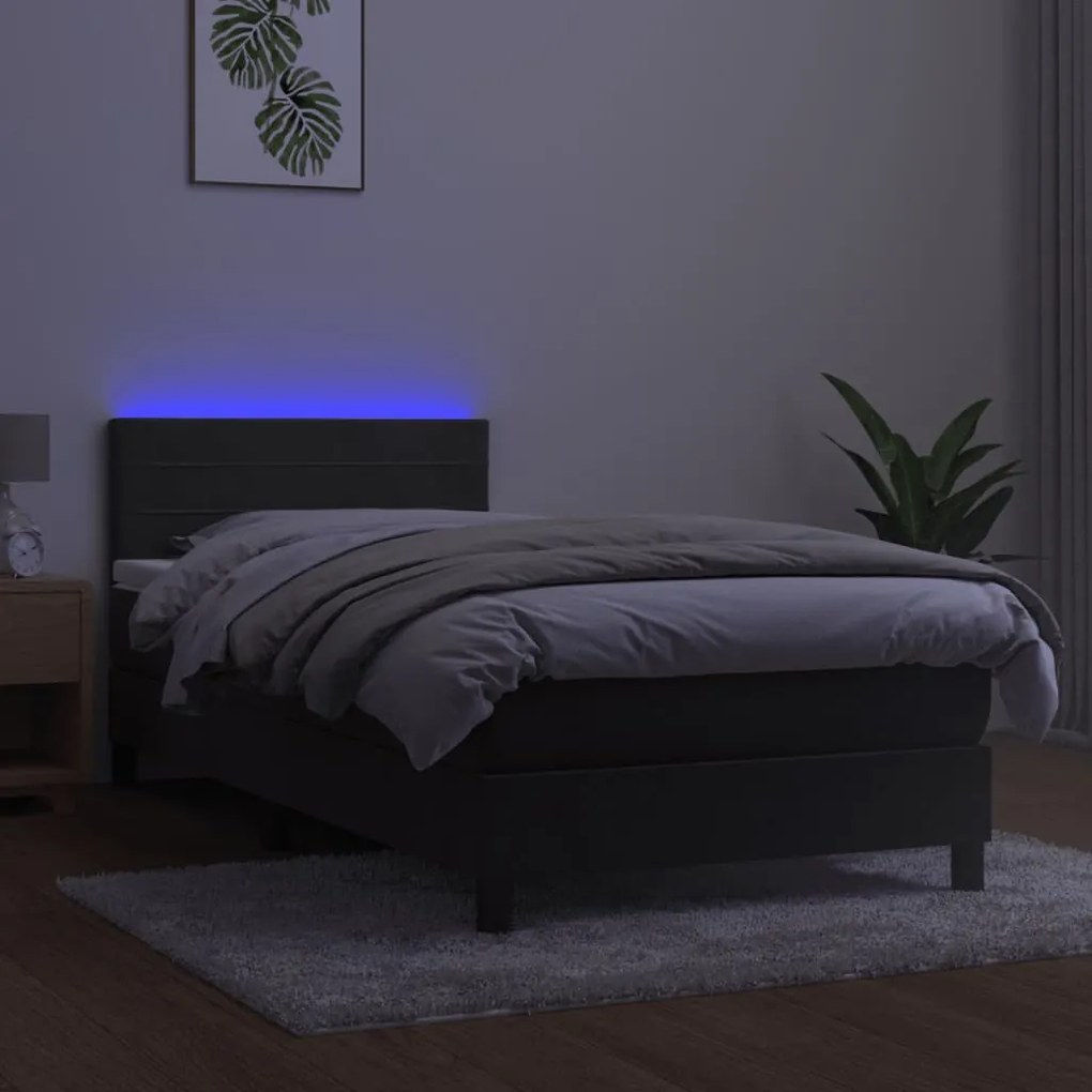 Κρεβάτι Boxspring με Στρώμα &amp; LED Σκ. Γκρι 100x200εκ. Βελούδινο - Γκρι