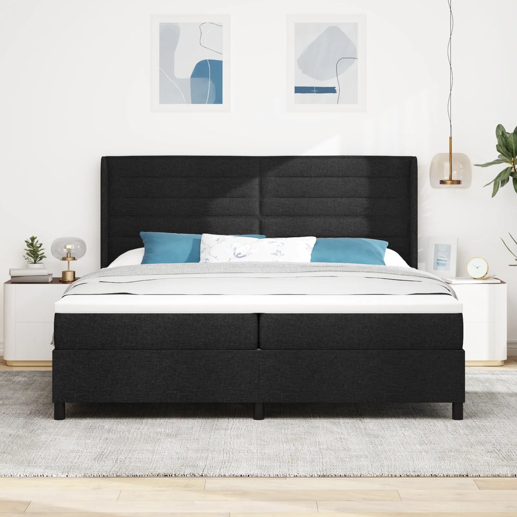vidaXL Κρεβάτι Box Spring με Στρώμα & LED Μαύρο 200x200 εκ Ύφασμα