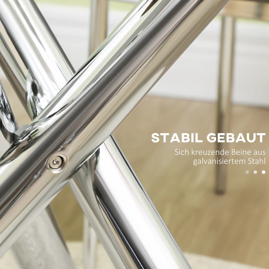 HOMCOM τραπέζι τραπεζαρίας, στρογγυλή επιφάνεια από σκληρό γυαλί, χωρίς πλαίσιο, για 2-4 άτομα, ατσάλινα πόδια, 80 x 80 x 74 cm