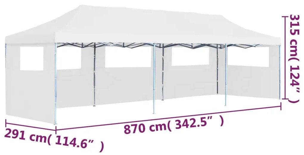Τέντα Εκδηλώσεων με 5 Τοιχώματα Πτυσσόμενη Pop-Up Λευκή 3x9 μ. - Λευκό
