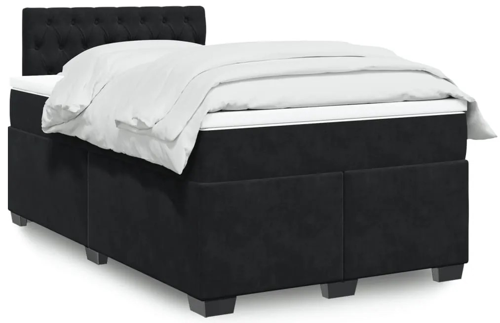 vidaXL Κρεβάτι Boxspring με Στρώμα Μαύρο 120 x 200 εκ. Βελούδινο