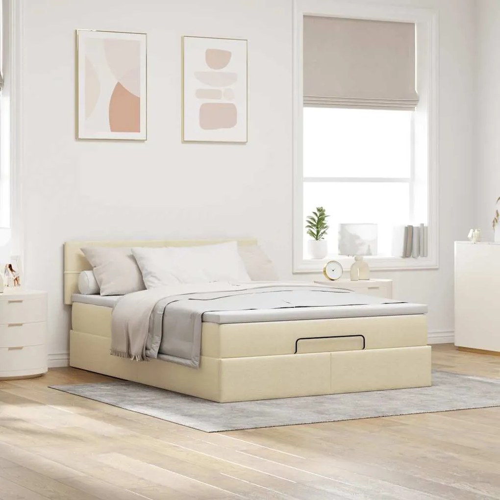 vidaXL Οθωμανικό κρεβάτι με στρώμα Cream 140x190cm ύφασμα