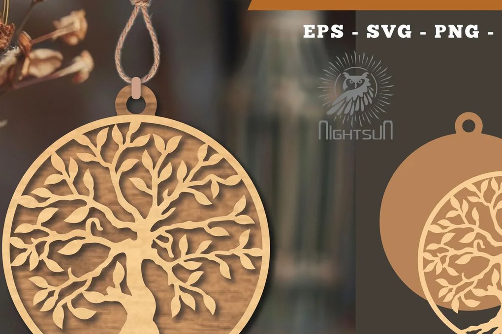 Σετ των 2 Intra απο ξύλο plywood 3mm-4mm πάχος – Στολίδι Tree Life2 Δίασταση  20x20 cm INTRAFABR-113541736