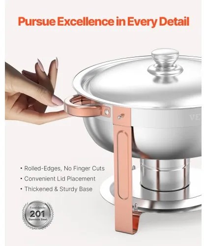 VEVOR 5 Qt 4 Pack Round Chafing Dish Buffet Set Full-Size Pan Stainless Steel