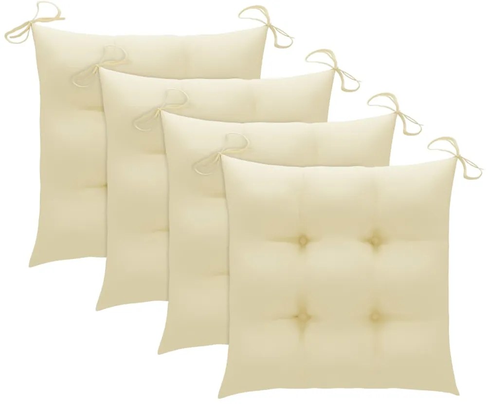 vidaXL Καρέκλες Κήπου 4 τεμ. Μασίφ Ξύλο Teak με Λευκά Κρεμ Μαξιλάρια