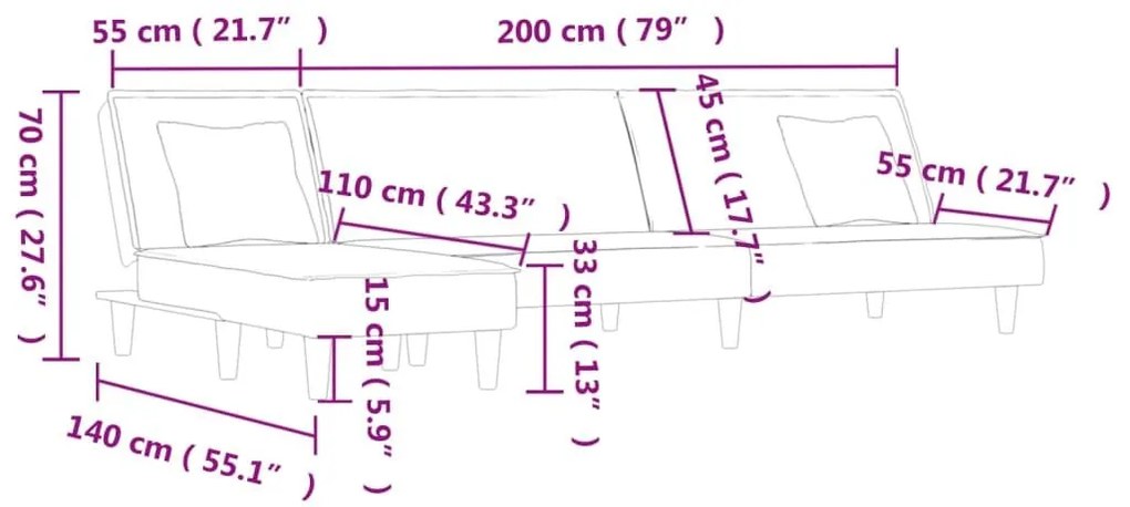 Καναπές Κρεβάτι Γωνιακός Μαύρος 255 x 140 x 70 εκ. Βελούδινος - Μαύρο