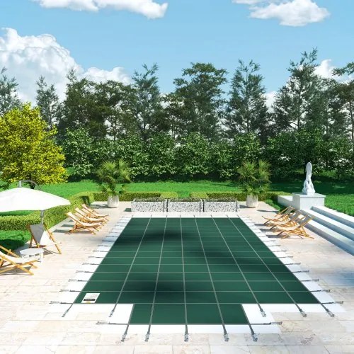 VEVOR Pool Safety Cover Fits 20x40ft Rectangle Inground Pools, Safety Pool Cover with 4x10ft Center End Step, Mesh Solid Pool Cover with Drainage Holes for Swimming Pool, Winter Safety Cover, Green