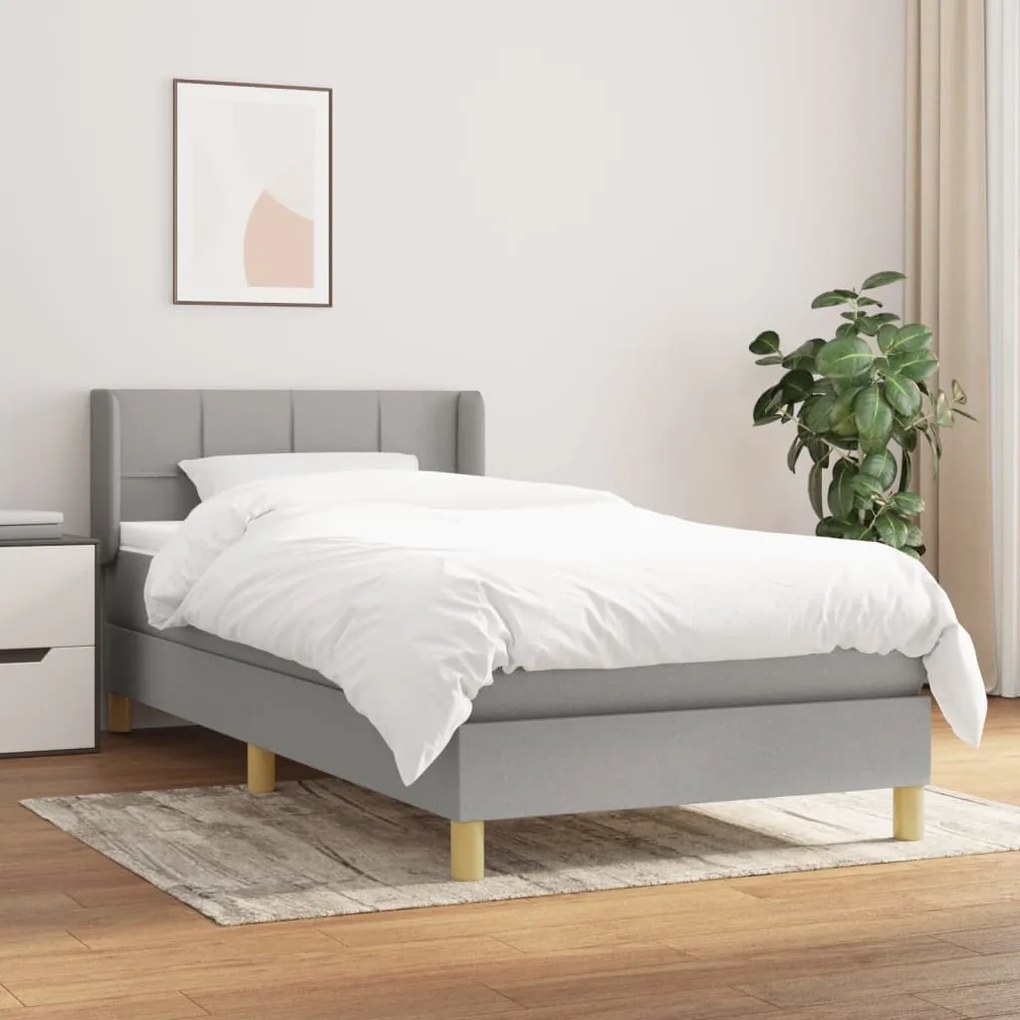 Κρεβάτι Boxspring με Στρώμα Ανοιχτό Γκρι 80x200 εκ. Υφασμάτινο - Γκρι