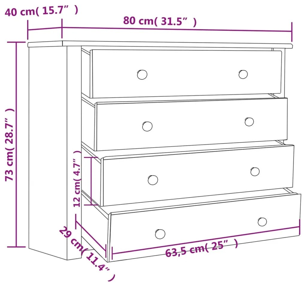 vidaXL Συρταριέρα Λευκή 80 x 40 x 73 εκ. από Ξύλο Πεύκου Σειρά Panama