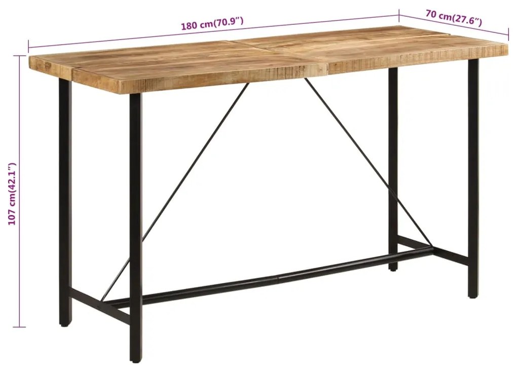 vidaXL Τραπέζι Μπαρ 180 x 70 x 107 εκ. από Μασίφ Ξύλο Μάνγκο &amp; Σίδηρο