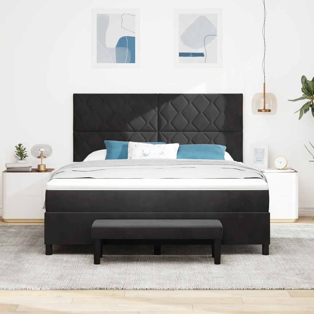 vidaXL Κρεβάτι με Στρώμα και Μπάγκο Μαύρο 180x200 εκ. Βελούδο