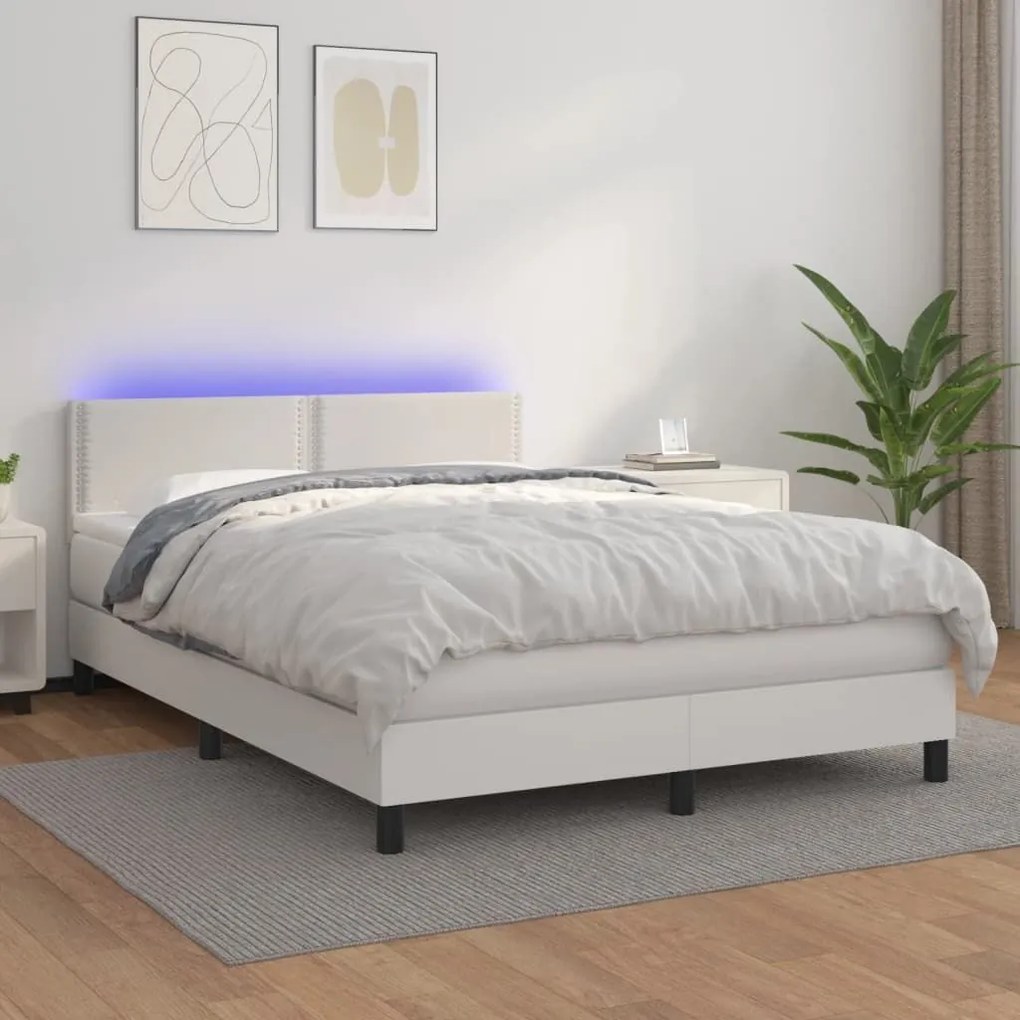 ΚΡΕΒΑΤΙ BOXSPRING ΜΕ ΣΤΡΩΜΑ &amp; LED ΛΕΥΚΟ 140X200 ΕΚ. ΣΥΝΘ. ΔΕΡΜΑ 3134166