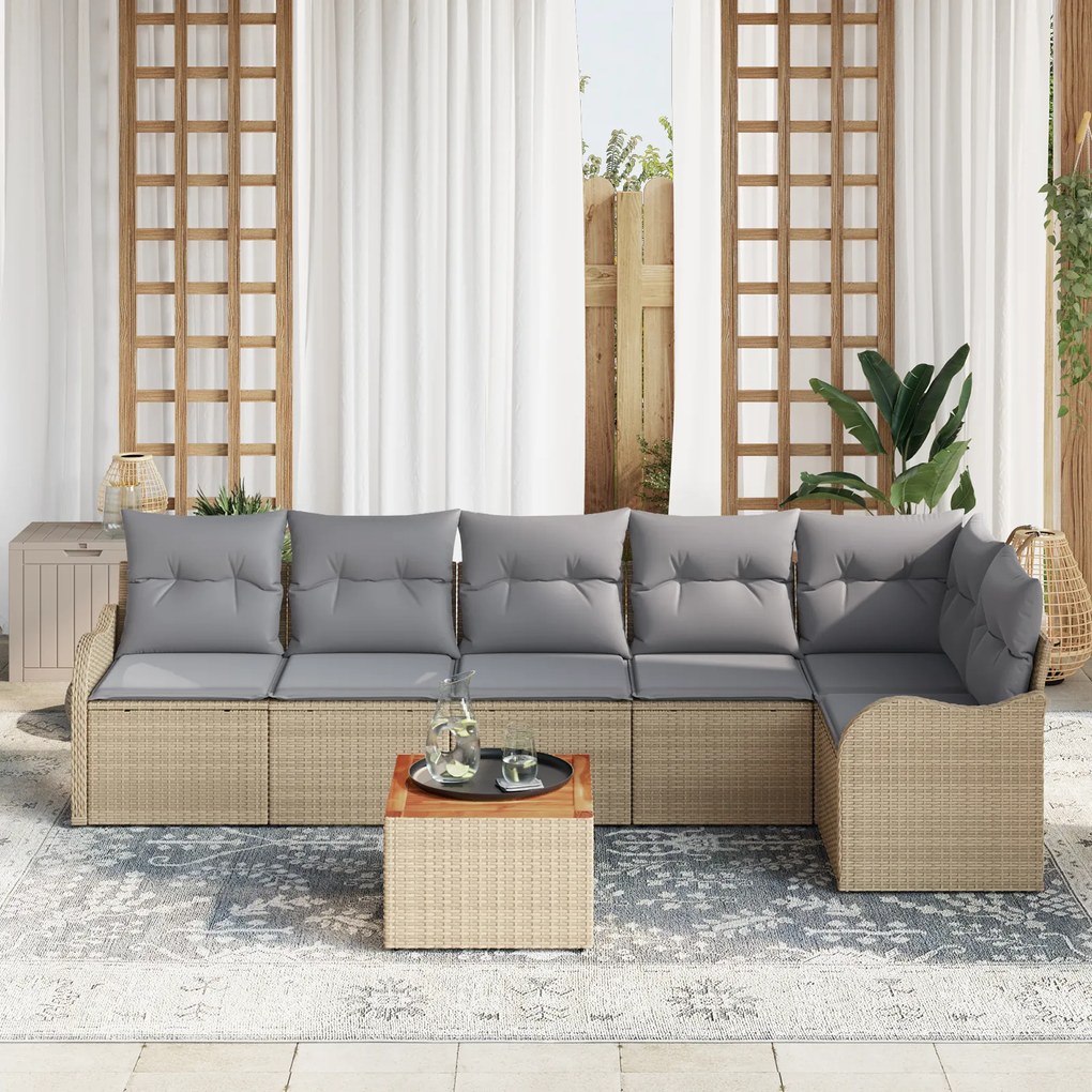 vidaXL Σετ Καναπέ Κήπου 7 pcs Beige, ανοιχτό γκρι Μεγάλο
