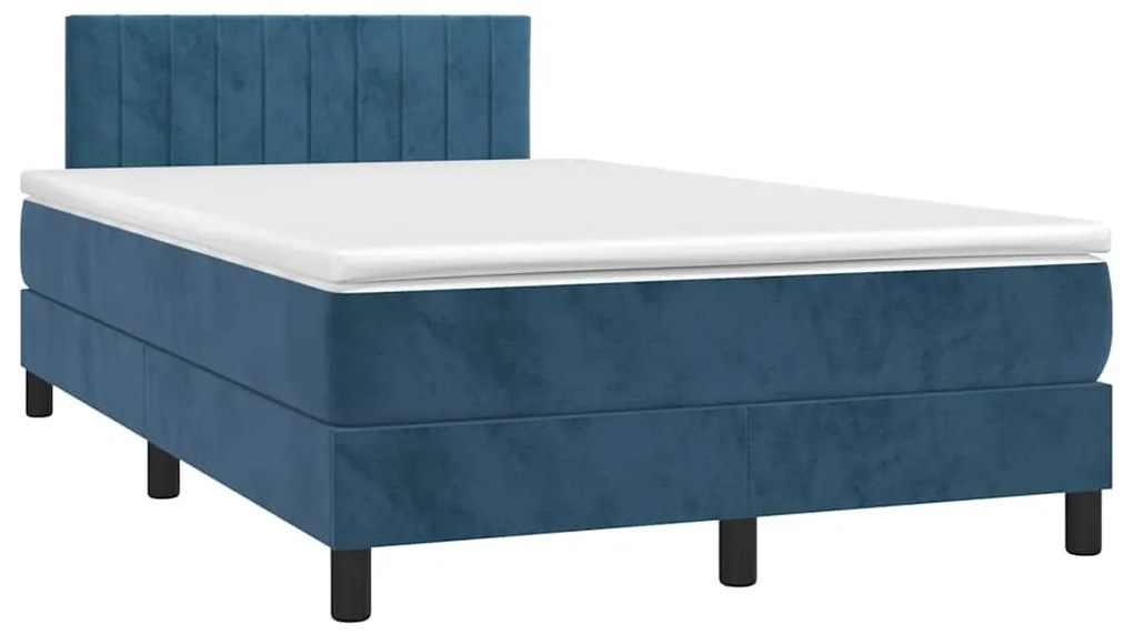 vidaXL Κρεβάτι Boxspring με Στρώμα & LED Σκ. Μπλε 120x190εκ. Βελούδινο