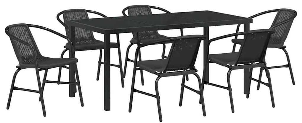 vidaXL Σέτ φαγητού για κήπο 7 pcs Μαύρο Πολυ ράταν