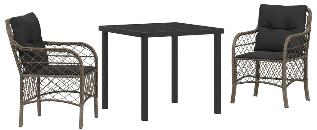 vidaXL Σετ κήπου 3 τμχ με μαξιλάρια γκρι πολυ rattan